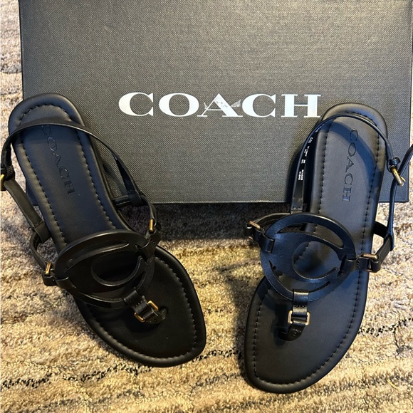 Coach Shoes Coach Jeri Leather Toe Post Sandals Black New Poshmark